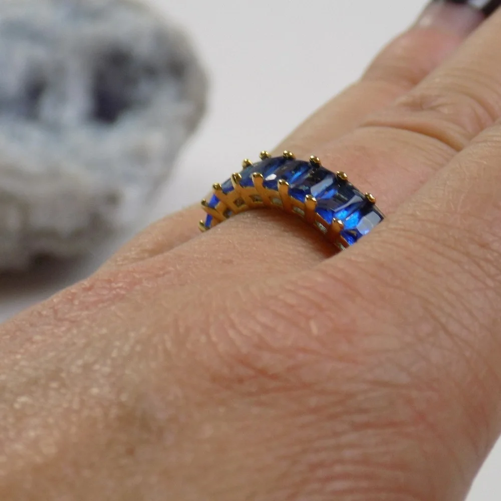 new! sz 6 baguette ring blue eternity band statement